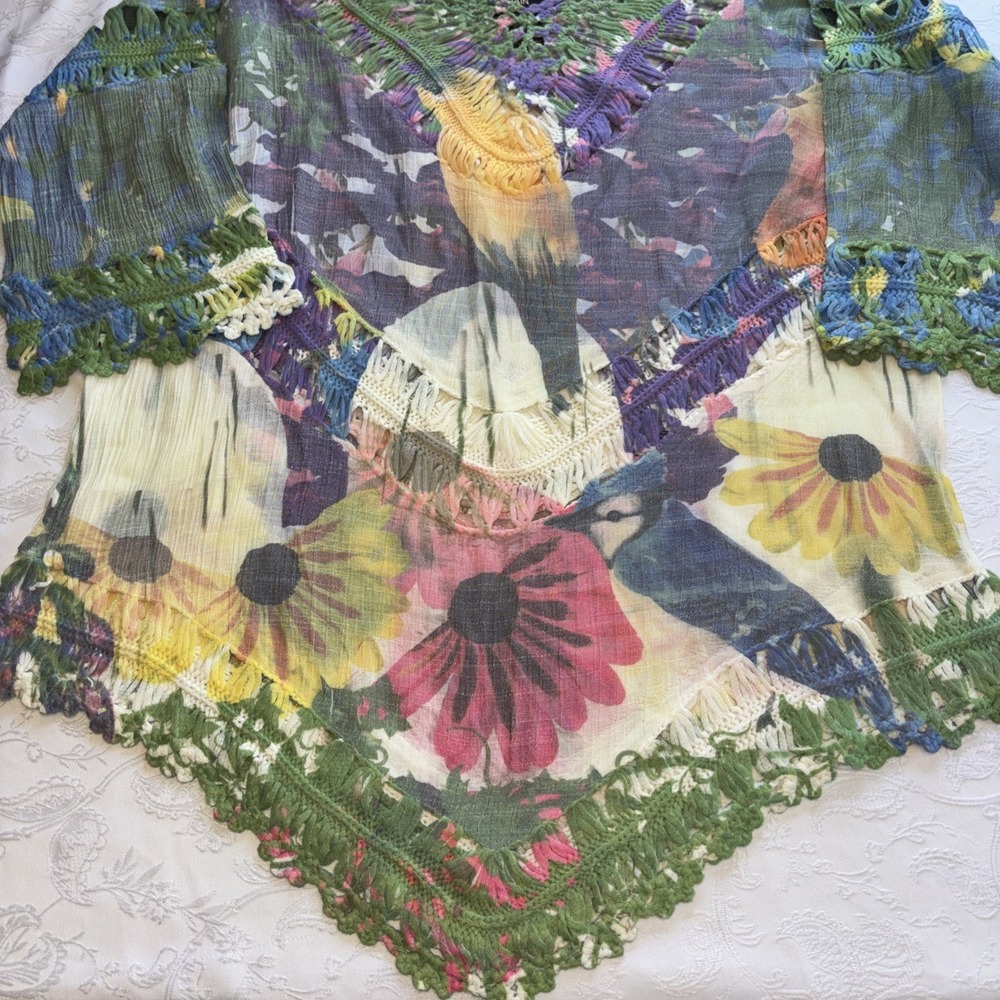 RAIN Crochet Multi-colored Tunic Top Size Medium Bohemian, Comfortable - Picture 2 of 6